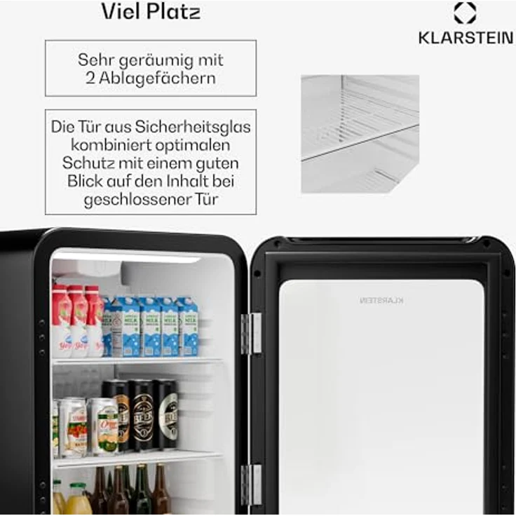 Klarstein Audrey Evo Getränkekühlschrank, 68 Liter, energieeffizient, Glastür, retro Schwarz, 67 cm hoch – Bild 6