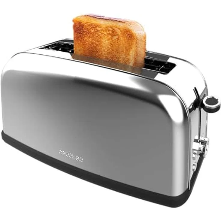 Cecotec Toastin' Time 850 Inox Long Lite, Vertikaler Toaster mit 850 W, 2 Scheiben, 3,8 cm breitem Schlitz, Edelstahl, inkl. Brötchenaufsatz und Krümelschublade – Bild 1