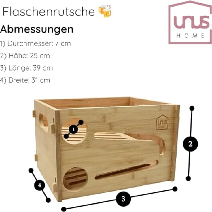 UNUS Home Bierkasten Flaschenrutsche aus Holz, Flaschenhalter für Kühlschrank, ca. 39x31x25 cm – Bild 4