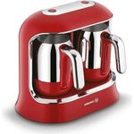 Korkmaz Kahvekolik Türkische Mokkamaschine 800W in Rot Twin Kaffeemaschine mit Thermo Balance-Technologie