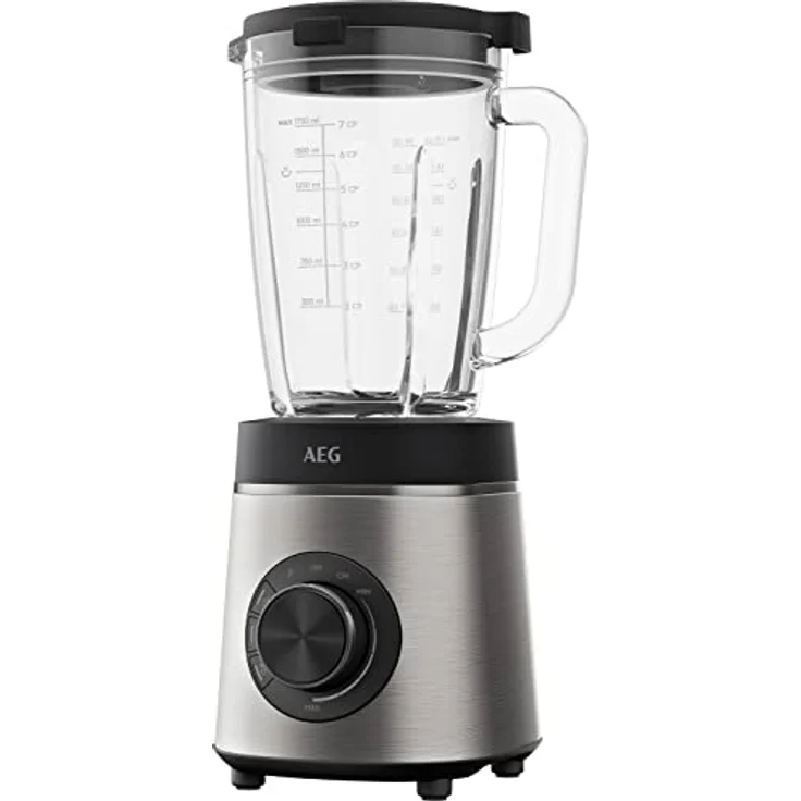 AEG TB6-1-6ST Standmixer / Geschwindigkeitsanpassung / 3 Programme / Smoothie / Crushed Ice / Pulsfunktion / Drehknopf + Tasten / 6-Klingen Edelstahlmesser / 1400W / 1,75l Glaskrug / Edelstahl / grau – Bild 1