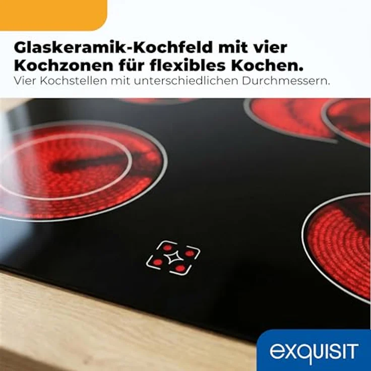 Exquisit EHE 5185-1.3 Herd-Set Inox | Einbauherd mit Umluft & Grill, 58 l, Energieklasse A, 4 Strahlungskochzonen, Timer, 9800 W – Bild 3