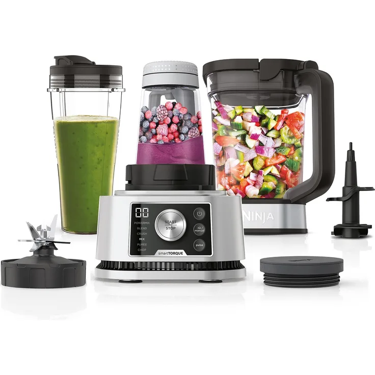 Ninja CB350EU, Standmixer mit 1200 W Smart Torque-Motor, 6 Auto-iQ-Programmen und Power Nutri-Behälter, Silber