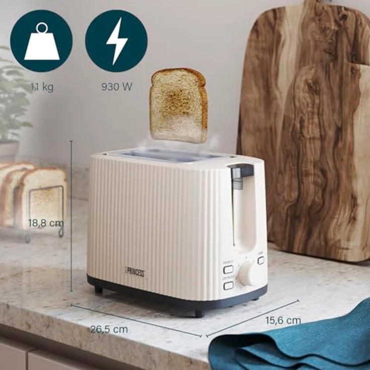 PRINCESS Toaster Wave, 930-Watt-Toaster in Creme-Weiß – Bild 2