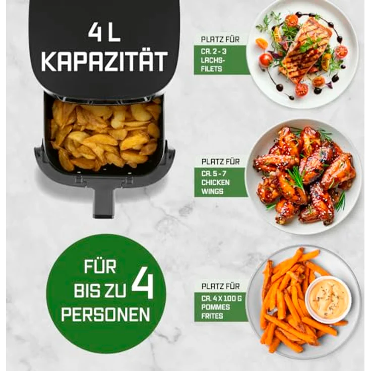 GOURMETmaxx Heißluftfritteuse 4 L Airfryer | Touchscreen, 9 Funktionen & 8 Programmen | Minibackofen - Fettarmes Braten | Spülmaschinengeeignet – Bild 3