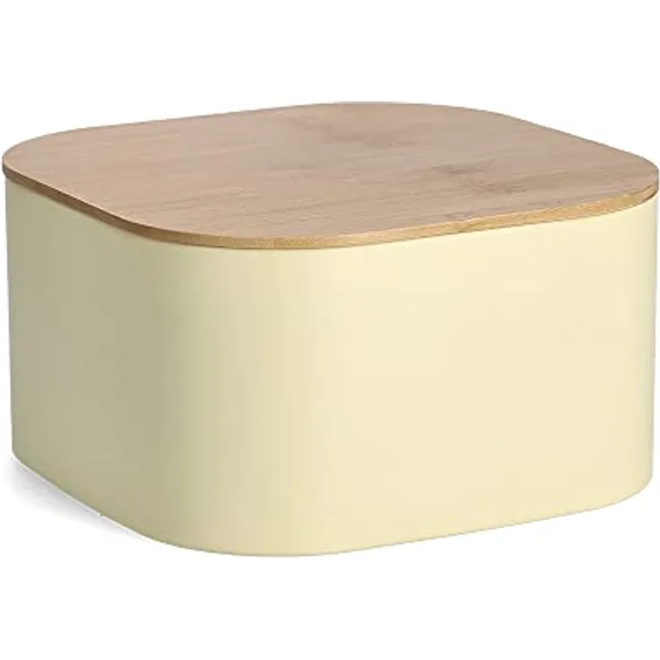 Zeller 25383 Brotkasten m. Bambusdeckel, Metall, gelb, ca. 26,5 x 26,5 x 14,5 cm, Brotbox, Brotaufbewahrung, Brotbehälter