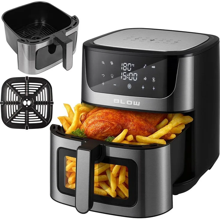 Blow Heißluftfritteuse, fettfrei, 2500 W, 8 l, digitales LCD-Display, 8 Kochprogramme, Temperaturregelung 80-200 °C