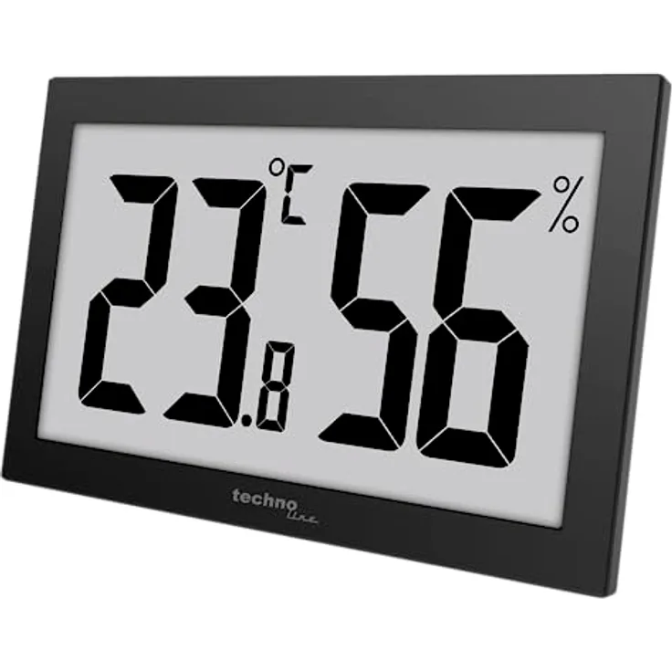 Technoline WS9465 Bürothermometer, Thermometer - Hygrometer, Temperatur- und Luftfeuchteüberwachung, sehr gut ablesbares Display, schwarz, mit Jumbo LCD für Büro Hotel Foyer