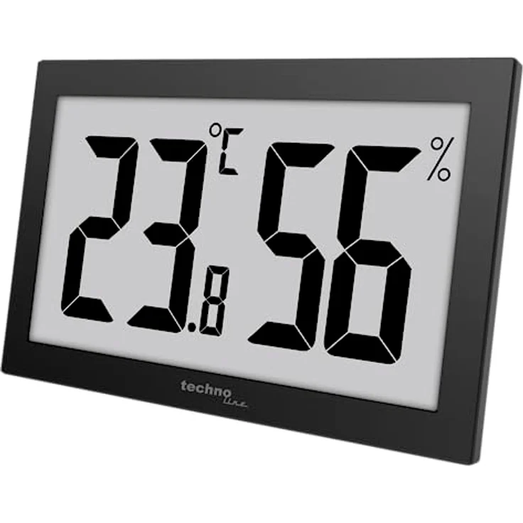 Technoline WS9465 Bürothermometer, Thermometer - Hygrometer, Temperatur- und Luftfeuchteüberwachung, sehr gut ablesbares Display, schwarz, mit Jumbo LCD für Büro Hotel Foyer – Bild 1