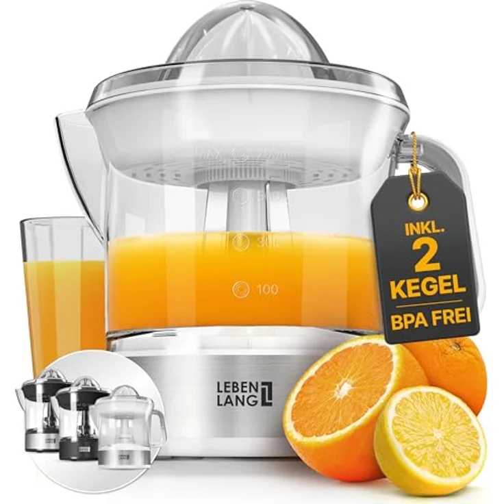 Lebenlang Elektrische Zitruspresse, 40 W, BPA-frei, zwei Drehrichtungen, spülmaschinenfest, Auto ON/OFF, 700 ml Behälter – Bild 1