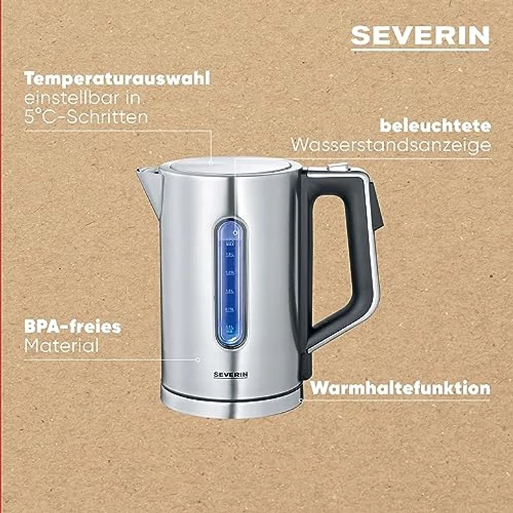 SEVERIN WK 3418 Digitaler Wasserkocher mit Fast-Boil-Power und individueller Temperaturauswahl, 1,7 l XXL-Füllvolumen, 3000 W, 100% BPA-frei – Bild 5