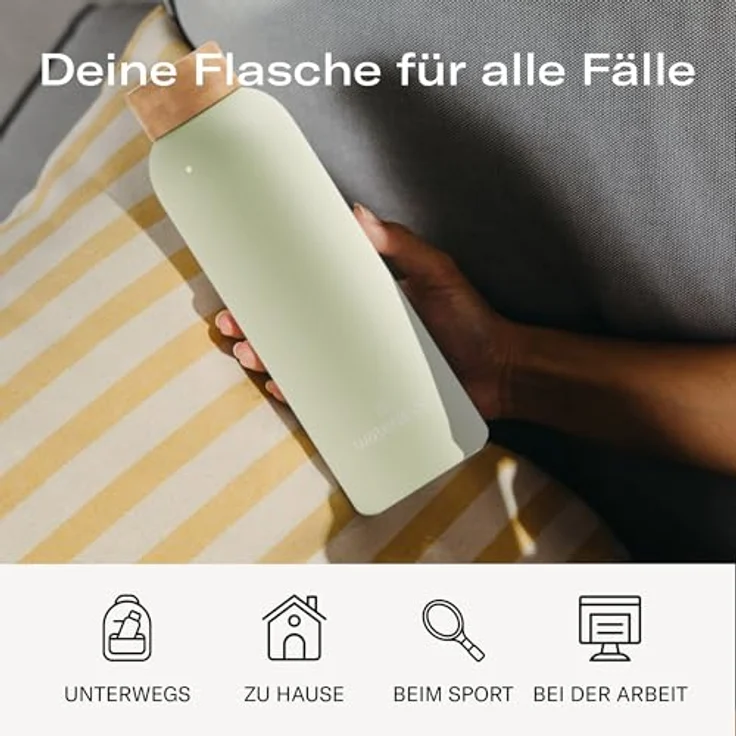 waterdrop® Steel Bottle 600ml, isolierte Edelstahl Trinkflasche, auslaufsicher, 24h kalt, 12h heiß, doppelwandig, bruchsicher, kohlensäuregeeignet – Bild 3