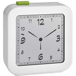 TFA Dostmann Digitaler Funk-Wecker, 60.2556.02, analoge Anzeige, Reisewecker, Alarm mit Snooze-Funktion, Hintergrundbeleuchtung, weiß, L80 x B40 x H120 mm