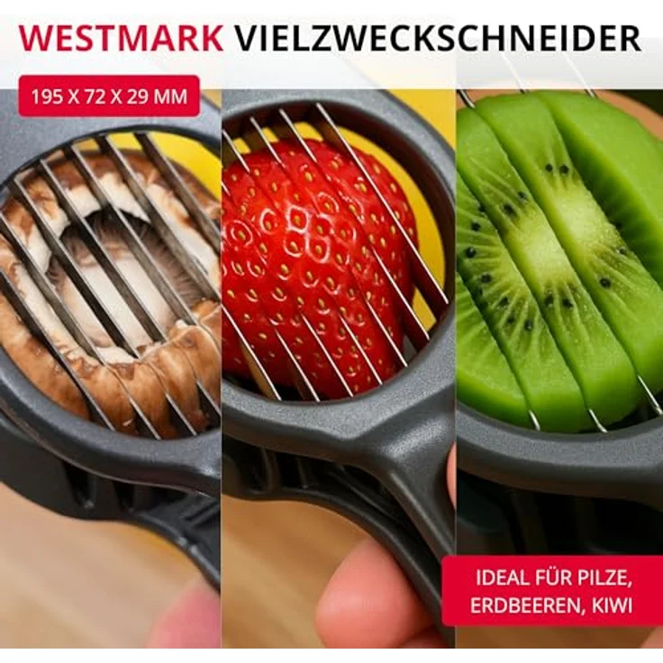 WESTMARK Gemüseschneider Champion Black Edition, ergonomischer Vielzweckschneider mit extra-scharfen Edelstahl-Drähten für gleichmäßige Scheiben, anthrazit – Bild 2