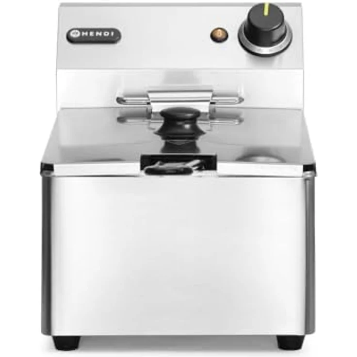 HENDI Fritteuse, einstellbar bis 190°C, Kaltzone, mit Frittierkorb und Deckel, Entnehmbar Becken, Sicherheitsthermometer, 6L, 230V, 3300W, 265x430xH290mm, Edelstahl – Bild 2