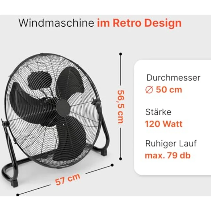 ProfiCare® XL Windmaschine mit 50 cm Ø | Ventilator verstellbarer Winkel | Bodenventilator 3 Stufen | Ventilator leise aus Metall | Luftkühler | Standlüfter | Raumkühler | PC-VL 3067 WM matt schwarz - Preisvergleich – Bild 5