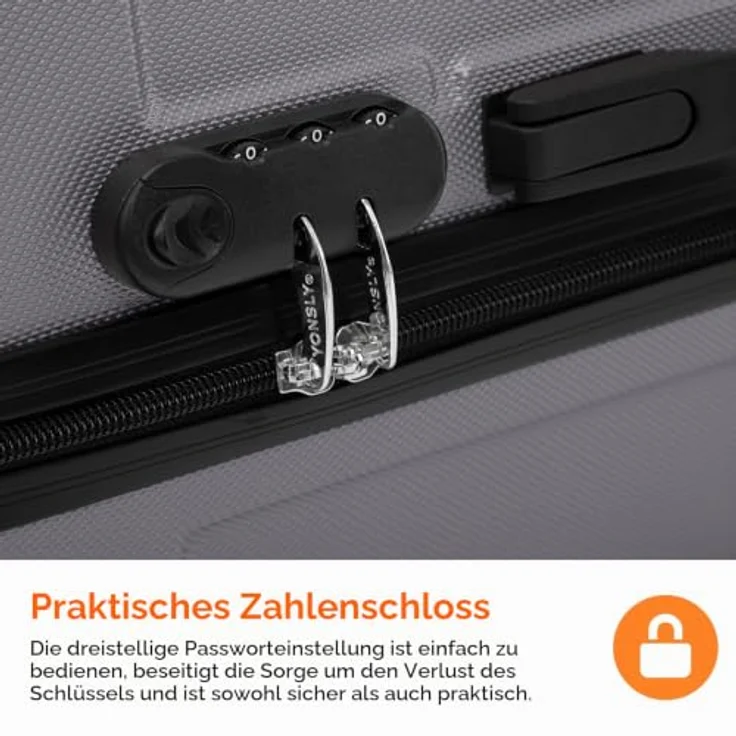 YONSLY Gepäck Suitcase Reisekoffer, Hartschalenreisekoffer mit 360° Lenkrollen, Zahlenschloss, mehrstufigem Teleskopgriff (L, Hellgrau) – Bild 4