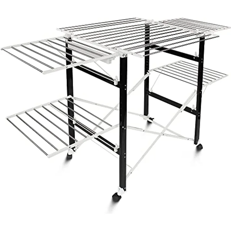 Todeco - Klappbarer Kleiderbügel, Klappbarer Wäscheständer - Material: Edelstahl - Größe der großen klappbaren Seitengitter: 49,0 x 43,2 cm (x 4 Teile) - 174 x 105 x 84 cm, Schwarz/Weiß