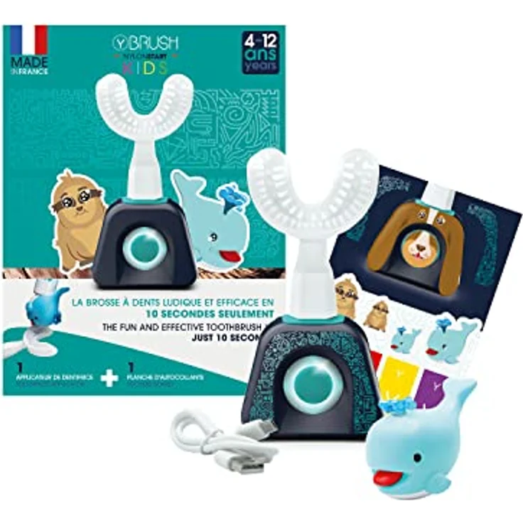 Y-Brush - Elektrische Zahnbürste – Y-Bürste – 3 Monate Laufzeit – Kinder NylonStart Pack (4-12 Jahre) - Zahnpasta-Spender Blauwal-Applikator – Bild 1