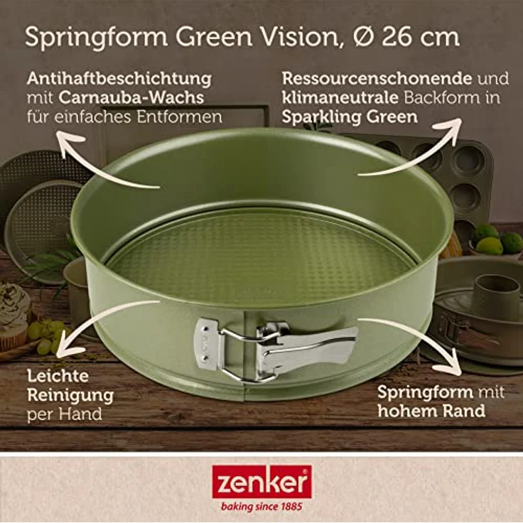 Zenker Springform Ø 26 cm mit hohem Rand aus der Serie Green Vision - 26er Kuchenbackform mit veganer Antihaftbeschichtung – Bild 2