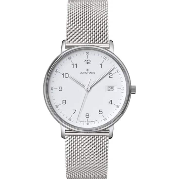 JUNGHANS Damenuhr Form mit Milanaiseband 047/4457.44, Edelstahl silber, Antireflex-Saphir Uhrglas, weißer Zifferblatt