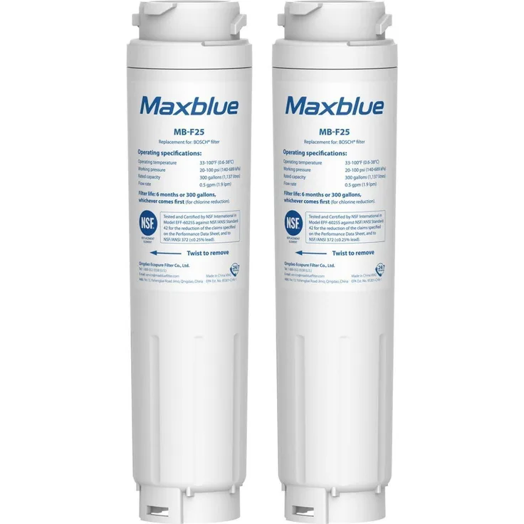 Maxblue Kühlschrank Wasserfilter 2er Pack, Ersatz für Bosch UltraClarity, Siemens, Thermador, Haier, NSF 42/372, bleifrei
