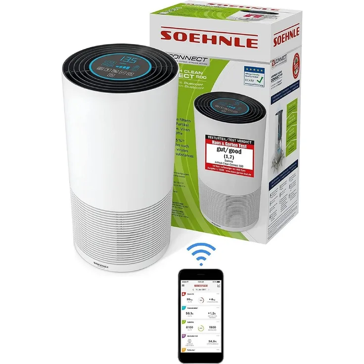 Soehnle Luftreiniger Airfresh Connect 500 Bluetooth Allergiker CADR 300m³/h, für 78 m² Räume, Air Purifier Raucherzimmer Luftfilter Zuhause Timer per App Philips