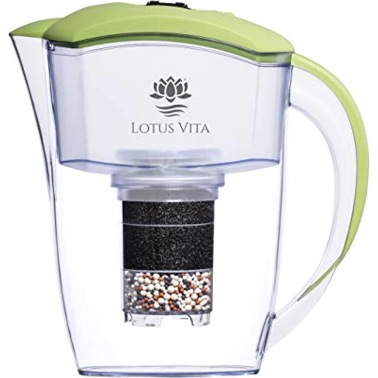 Lotus Vita ESPRIT div. Farben - Wasser Filterkanne mit Kartusche, Reduziert Kalk Chlor Blei aus Leitungswasser durch Aktivkohle Ionentauscher, BPA-frei (grün) – Bild 1