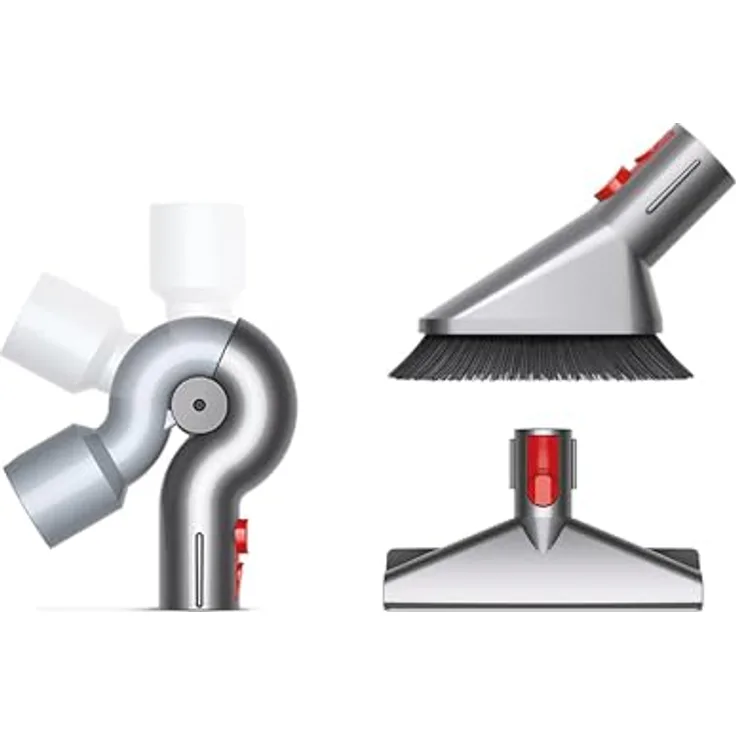 Dyson Möbelreinigungsset, Zubehör für Staubsauger, Polsterdüse mit Soft-Bürsten und Up-Top Adapter, Silber, Rot