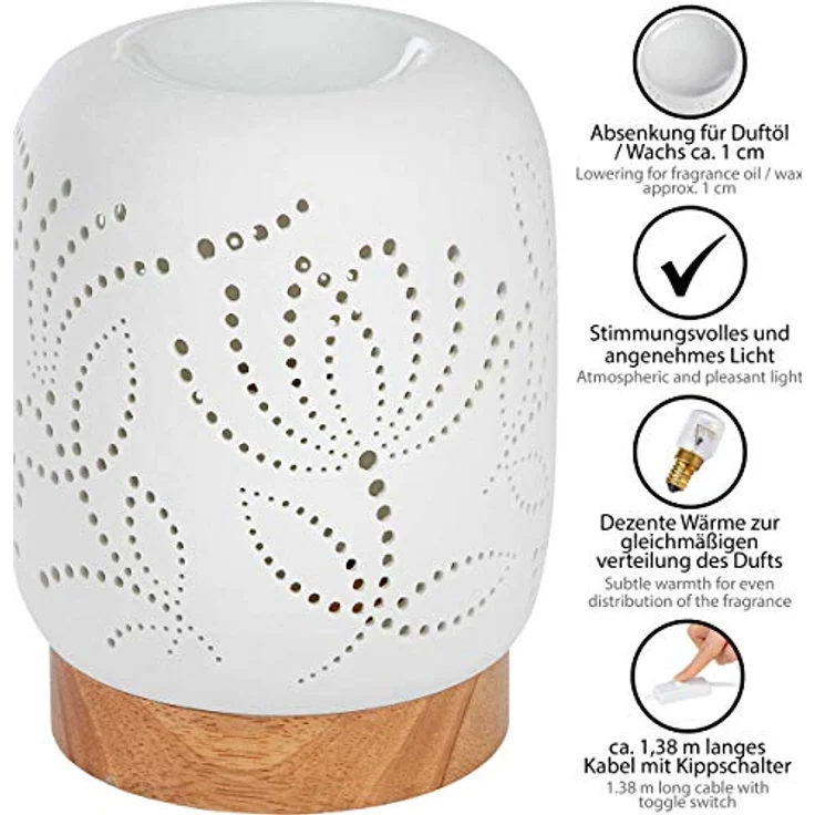 ONVAYA® Duftlampe | Elektrisch | Farbe: Creme weiß | Aroma Diffuser | Aromalampe | Duftstövchen | Modernes Duftlicht | Modell Katja – Bild 4