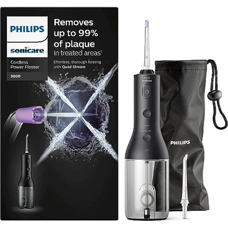 Philips Sonicare kabelloser Power Flosser 3000 Munddusche, Wasser-Flosser für Zähne, Zahnfleisch und Zahnpflege, in schwarz (Modell HX3826/33) – Bild 1