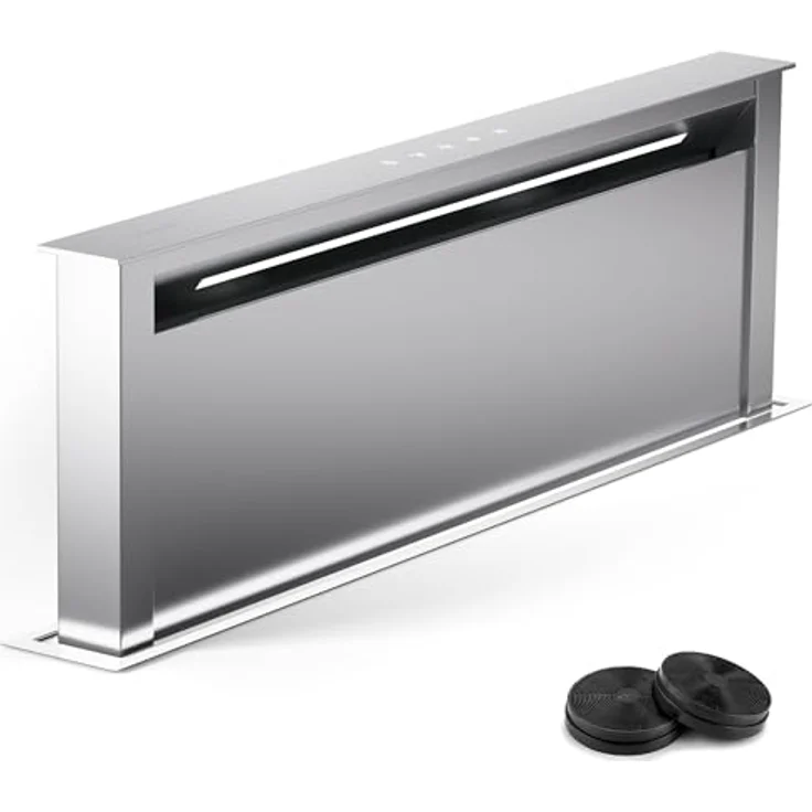 Klarstein Royal Flush Eco 90, Versenkbare Downdraft-Dunstabzugshaube mit 576m³/h Luftstrom, LED-Beleuchtung & Touch-Bedienfeld, Edelstahl – Bild 1