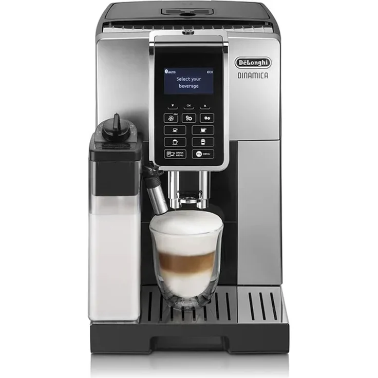 De'Longhi Dinamica ECAM 350.55.SB Kaffeevollautomat mit Milchsystem und integriertem Mahlwerk, Digitaldisplay mit Klartext, 2-Tassen-Funktion, Großer 1,8 Liter Wassertank, silber-schwarz – Bild 1