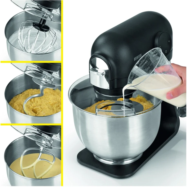 N8WERK Küchenmaschine in der Midnight Edition, 1200 Watt, 5 Liter, Timer, Planetenrührwerk, Aluminium, schwarz – Bild 4