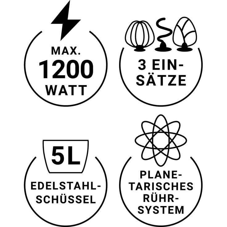 N8WERK Küchenmaschine in der Midnight Edition, 1200 Watt, 5 Liter, Timer, Planetenrührwerk, Aluminium, schwarz – Bild 10