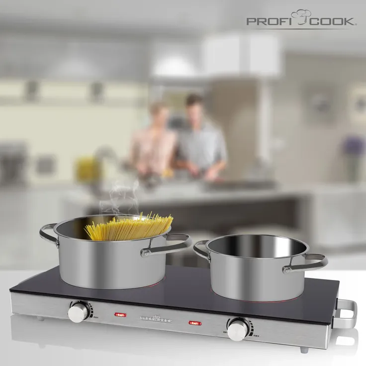 ProfiCook PC-DKP 1211 Infrarot-Doppelkochplatte, geeignet für alle Topfarten, Glaskeramikkochfläche, 2800 Watt, Edelstahlgehäuse – Bild 5