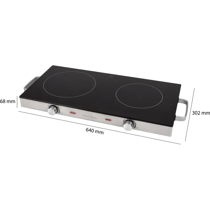 ProfiCook PC-DKP 1211 Infrarot-Doppelkochplatte, geeignet für alle Topfarten, Glaskeramikkochfläche, 2800 Watt, Edelstahlgehäuse – Bild 6