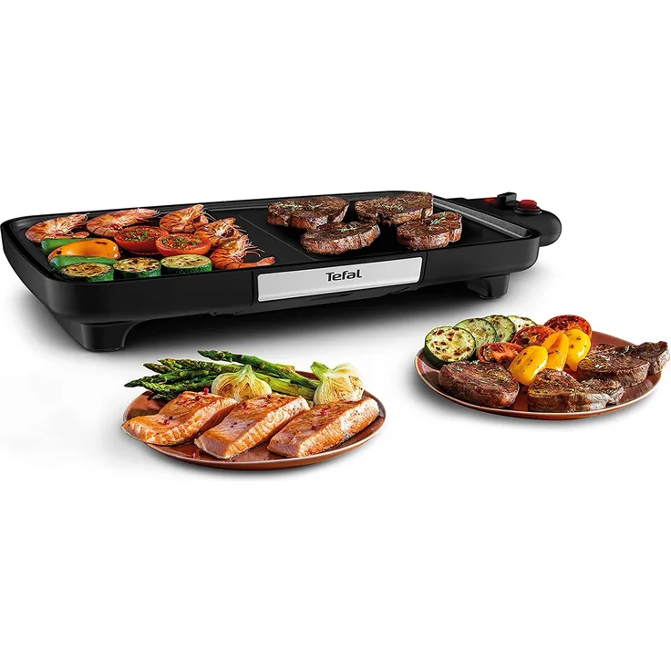 Tefal BBQ Booster CB6418 Tischgrill, antihaftbeschichtete Platte mit Thermo-Spot, 2200 Watt, schwarz