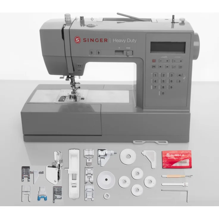 Singer Heavy Duty 6605 Computer-Nähmaschine, 568 Stich‐Applikationen, 9 einstufige Knopflocharten, 2 Alphabete, grau – Bild 8