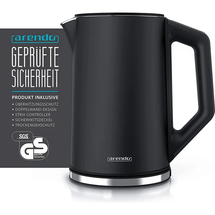 Arendo Elegant Wasserkocher, 1,5 l, 2200 W, Edelstahl Wasserkocher mit Temperatureinstellung 40-100 Grad - 1,5 Liter, schwarz – Bild 4