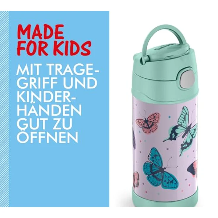 RMOVR THERMOS kids FUNTAINER STRAW BOTTLE 0,35l, butterflies, Thermosflasche für Kinder aus Edelstahl, mit Strohhalm, X h heiß/X h kalt, absolut dicht, für Schule, Kindergarten, Pause – Bild 4
