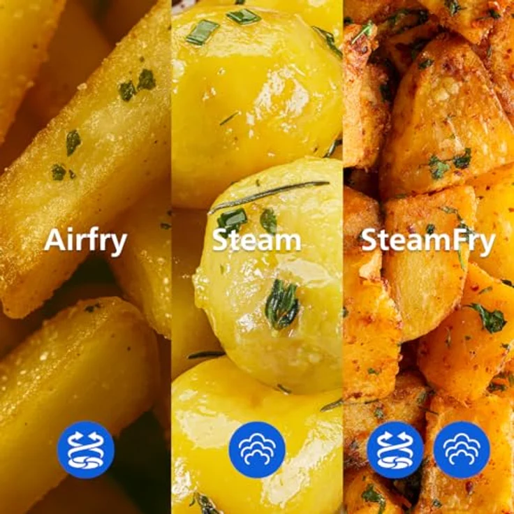 Philips Steam Airfryer Dual Basket 5000 Series, Heißluftfritteuse & Dampfgarer, 9L, 2 Körbe, RapidAir Plus Technik, 19 Kochfunktionen, 90% weniger Fett, Dampfreinigung (NA550/00) – Bild 5