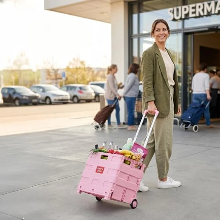 relaxdays Einkaufstrolley mit Teleskopgriff, rosa, klappbar, hohe Traglast bis 35 kg – Bild 2