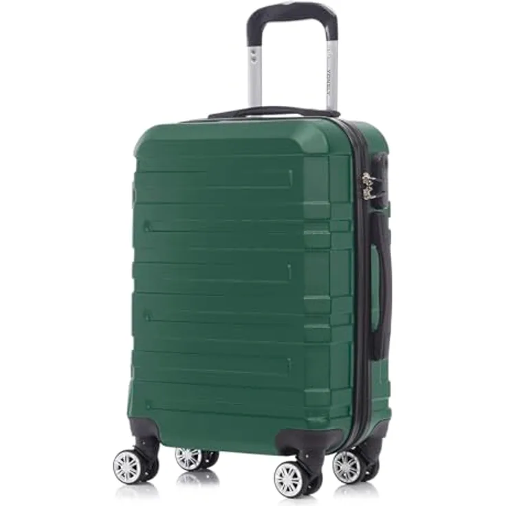 YONSLY Reisekoffer Trolley M, Hartschalen Handgepäck mit 4 Rollen 360°, Zahlenschloss, weichem Gummigriff, dunkelgrün