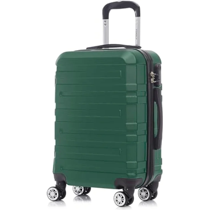 YONSLY Reisekoffer Trolley M, Hartschalen Handgepäck mit 4 Rollen 360°, Zahlenschloss, weichem Gummigriff, dunkelgrün – Bild 1