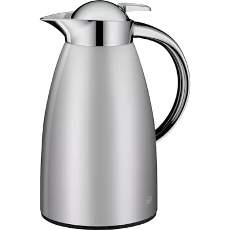 alfi Signo 1.0l Edelstahl-Isolierkanne, satin silber, hygienischer Hartglaseinsatz, Drehverschluss, ergonomischer Griff, einhändige Bedienung, ideal für Kaffee und Tee – Bild 1