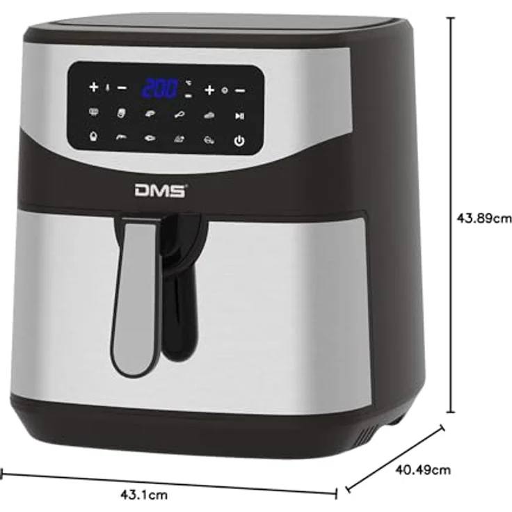 DMS Heißluftfritteuse XXL HF-7S, ohne Öl, 7 Liter Fassungsvermögen, 1800 Watt, silber, Edelstahl, inkl. 10 Programme – Bild 8