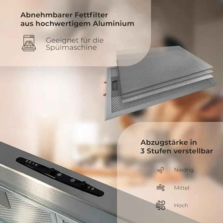Yuna KUBH 60205 Dunstabzugshaube, inklusive Kohlefilter, Breite 60 cm, edelstahl – Bild 5