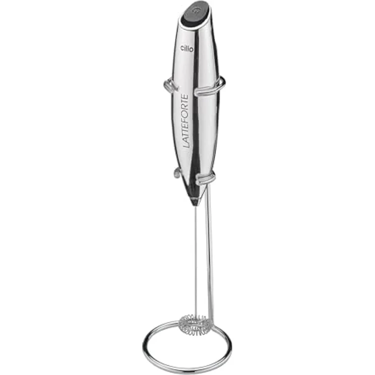 Cilio Milchaufschäumer LATTEFORTE chrom, Milchaufschäumer mit Edelstahlständer und Batterien – Bild 2