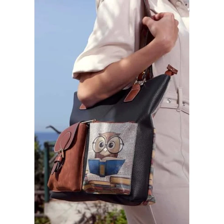 DOGO Multi Pocket Bag Shopper-Tasche The Wise Owl, Handgefertigt aus hochwertigem Lederimitat, OneSize – Bild 3